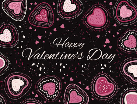 Pink hearts - card. Pink abstract background. Vector poster, card happy valentines day. Template for your designのイラスト素材