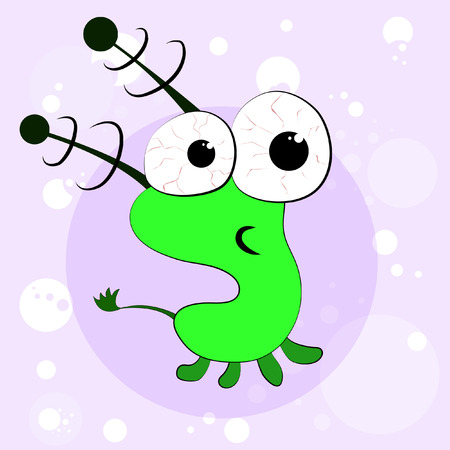 funny extraterrestrial monster green in cartoon style on a light background with circlesのイラスト素材