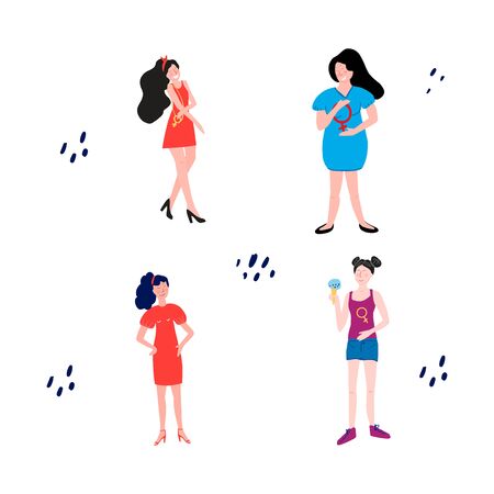 Women rights concept. Protest against abortion ban. Illustration of different womenのイラスト素材