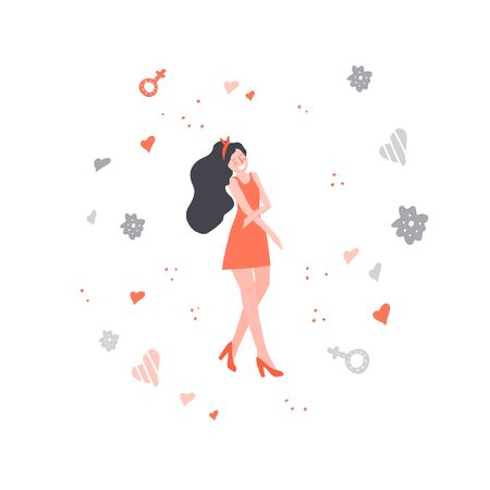 Women rights concept. Protest against abortion ban. Illustration of woman in dress.のイラスト素材
