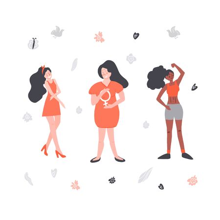 Women rights concept. Protest against abortion ban. Illustration of different womenのイラスト素材