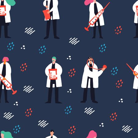Healthcare diagnosis vector seamless pattern. Cartoon hand drawn design.のイラスト素材