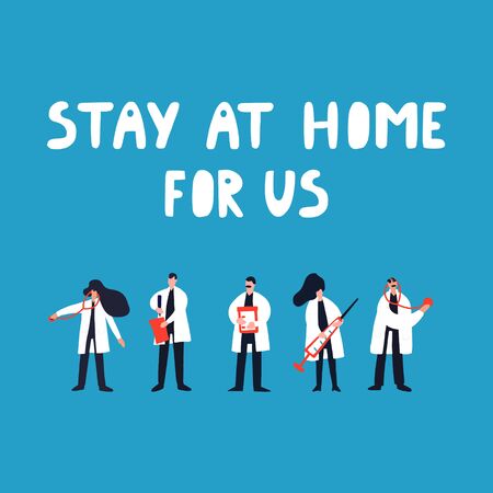 Stay at home for us - hand drawn vector lettering. Coronavirus concept.のイラスト素材