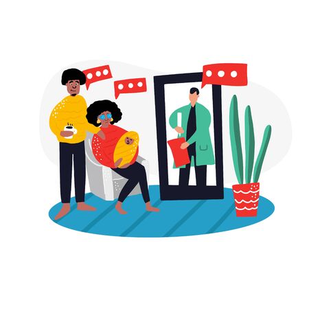 Online doctor consultating African American family with baby. のイラスト素材
