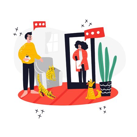 Psychologist consultation online app concept. Cartoon hand drawn woman making notes. のイラスト素材