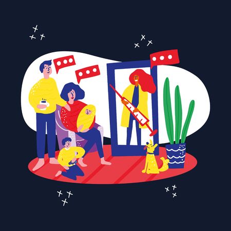 Online doctor talking with family with children.  のイラスト素材
