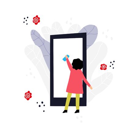 Woman cleaning gadget. Clean gadgets concept. のイラスト素材