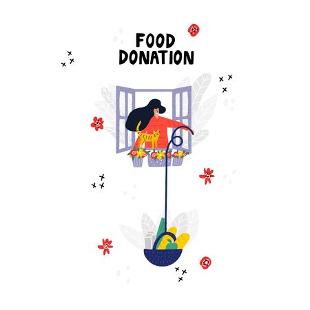 Woman offering free food out of window のイラスト素材