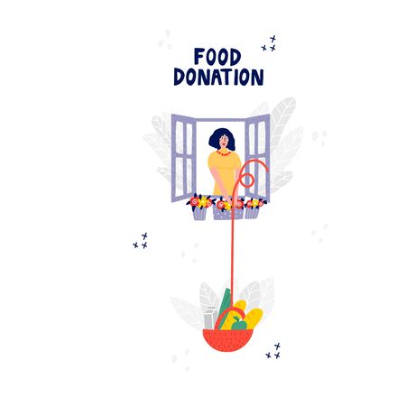 Woman offering free food out of window のイラスト素材