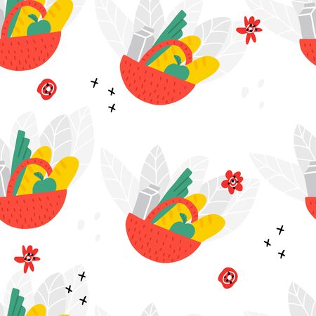  Seamless pattern with basket with food.のイラスト素材