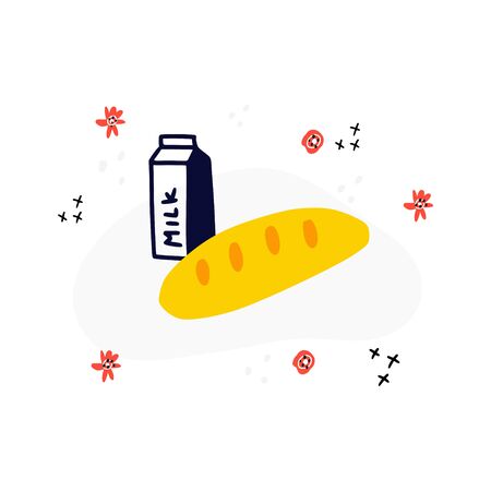 Illustration of bread and milkのイラスト素材