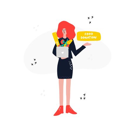 Woman holding basket with food.のイラスト素材