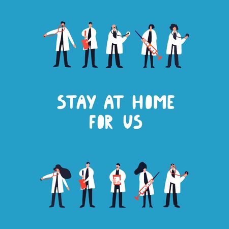 Stay at home for us - hand drawn vector lettering. Coronavirus concept.のイラスト素材