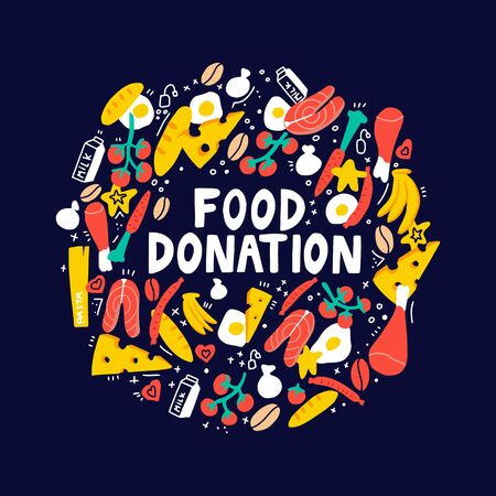 Food donation hand drawn vector illustration in doodle style.のイラスト素材
