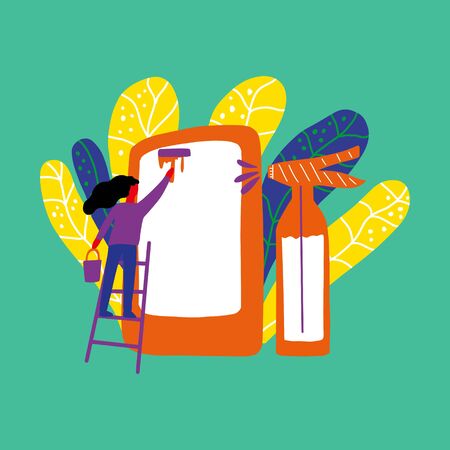 Woman cleaning gadget. Clean gadgets concept.のイラスト素材