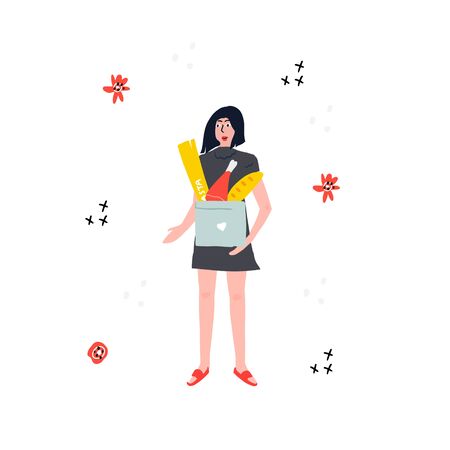 Woman holding basket with food.のイラスト素材