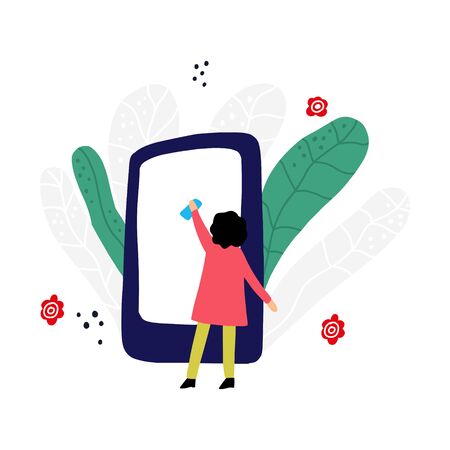 Woman cleaning gadget. Clean gadgets concept.のイラスト素材