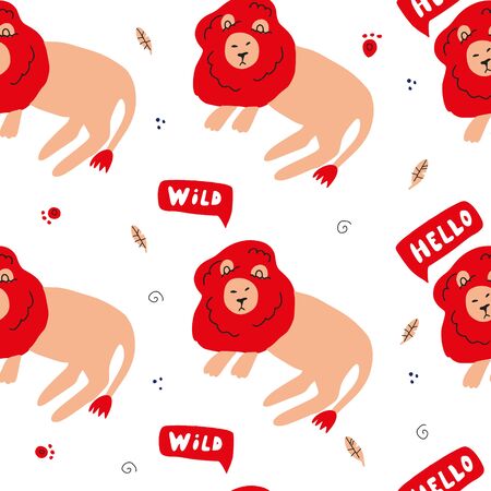 Illustration with lions. Kid textile, wrapping paper, backgroundのイラスト素材