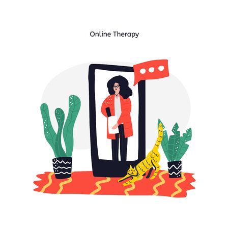 Online psychological assistance service illustration. Woman making notesのイラスト素材