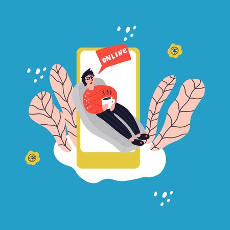 Man lying on sofa. Hand drawn vector Illustrationのイラスト素材