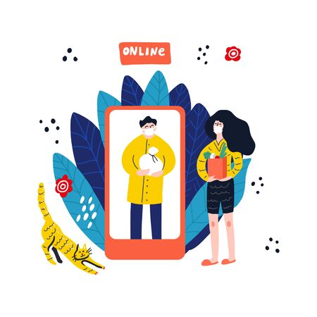 People holding food. Hand drawn vector Illustrationのイラスト素材