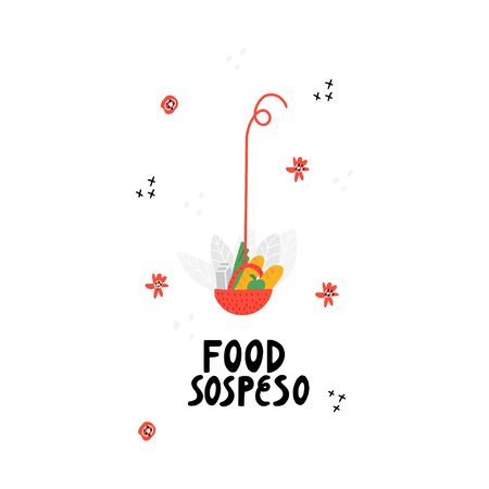 Vector illustration of basket with food.のイラスト素材