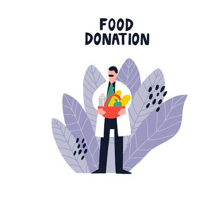 Man holding basket with food.のイラスト素材