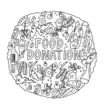 Food donation hand drawn vector illustration in doodle style.のイラスト素材