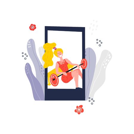 Personal trainer online. Active lifestyle and fitness training. Modern flat cartoon style. Woman doing Gluteal Bridgeのイラスト素材