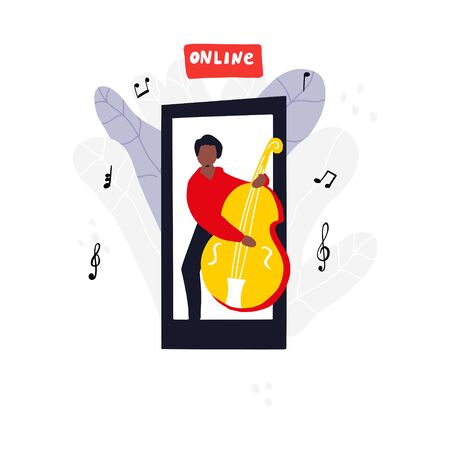 A man in suit is playing double bass. Modern flat cartoon style.のイラスト素材