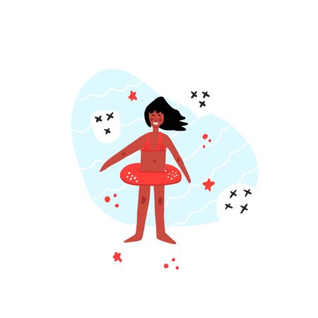 A girl with rubber ring.のイラスト素材