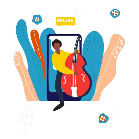 A man in suit is playing double bass. Modern flat cartoon style.のイラスト素材