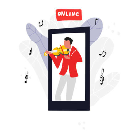 A man in suit is playing violin. Modern flat cartoon style.のイラスト素材