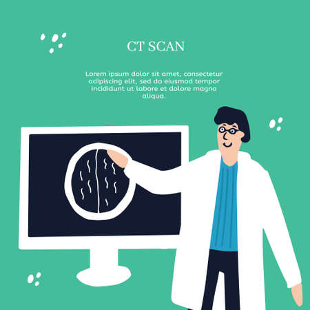 Doctors watching CT scan results. Banner or website templateのイラスト素材