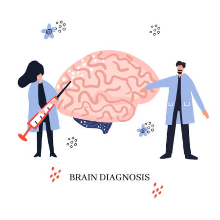 Two doctors treat brain. Medical illustration.のイラスト素材