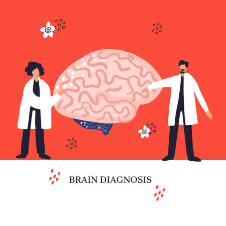 Two doctors treat brain. Medical illustration.のイラスト素材