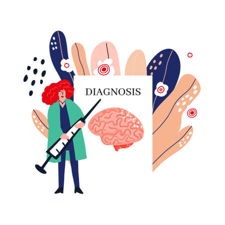 Female doctor treats brain. Medical illustration.のイラスト素材