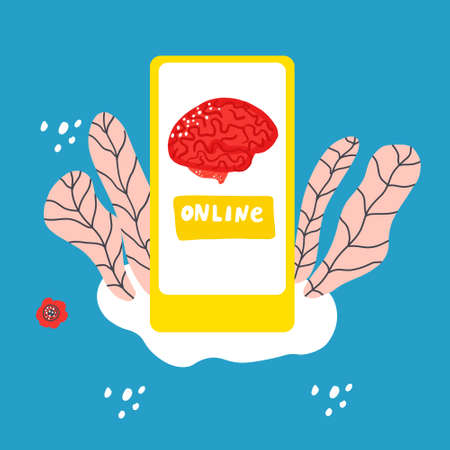 Healthcare brain online diagnosis vector illustration. Cartoon hand drawn designのイラスト素材