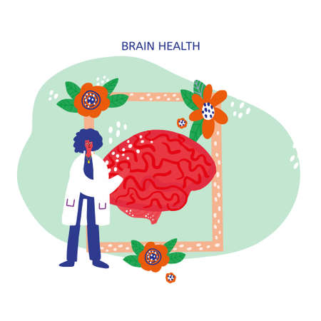 Doctor treats brain in frame. Medical vector illustration.のイラスト素材