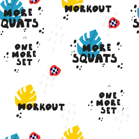 Hand drawn lettering. Active lifestyle and fitness training. Seamless vector patternのイラスト素材