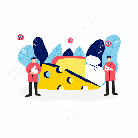 Two people holding cheese. Website, banner or poster templateのイラスト素材