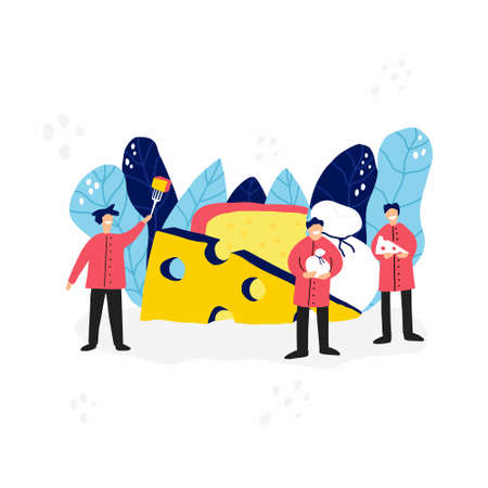 Two people holding cheese. Website, banner or poster templateのイラスト素材