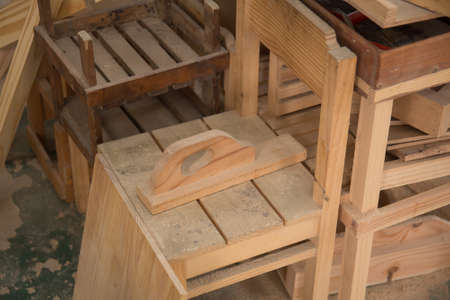 Wooden final product waiting for delivery in carpenter wokrshopの写真素材