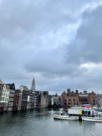 Beautiful view of Amsterdam from the canal.