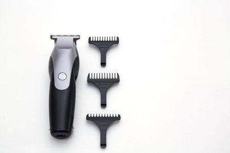 Top view of hair clipper and tools isolated on white.Barber concept