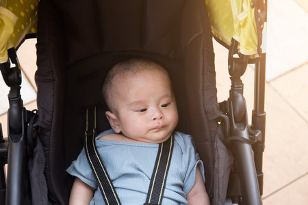 Portrait of asian baby in stroller