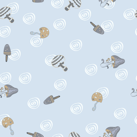 Seamless vector pattern of mushrooms and roundsのイラスト素材