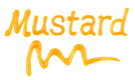 The word "Mustard" written using yellow ketchupの写真素材