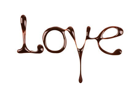 the word Love written by liquid chocolate on white backgroundの写真素材