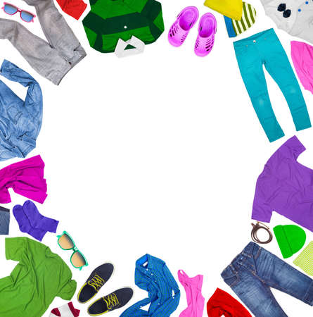 collection collage of various clothing with a place for an inscriptionの写真素材